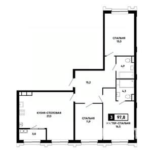 3-к квартира, вторичка, 98м2, 13/21 этаж