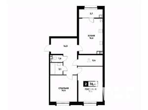 2-к квартира, вторичка, 76м2, 3/16 этаж