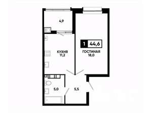 1-к квартира, вторичка, 45м2, 11/16 этаж