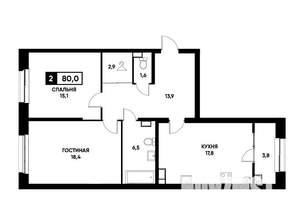 2-к квартира, вторичка, 80м2, 9/20 этаж