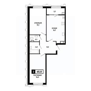 2-к квартира, вторичка, 66м2, 5/21 этаж