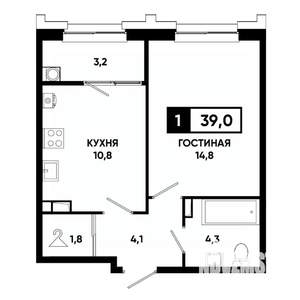 1-к квартира, вторичка, 39м2, 5/21 этаж