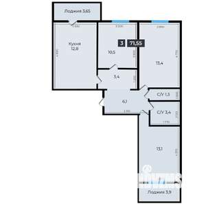 3-к квартира, строящийся дом, 71м2, 15/16 этаж