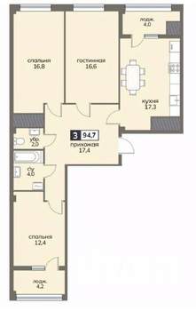 3-к квартира, вторичка, 95м2, 12/12 этаж