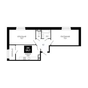 2-к квартира, вторичка, 60м2, 17/24 этаж