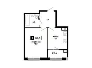 1-к квартира, вторичка, 36м2, 3/14 этаж