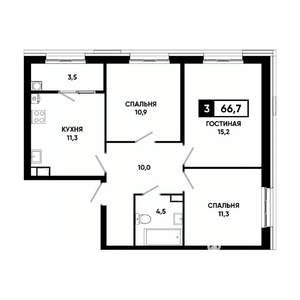 3-к квартира, вторичка, 67м2, 11/18 этаж