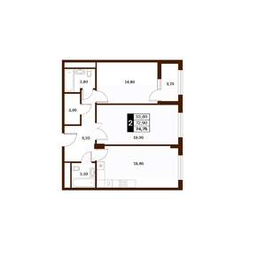2-к квартира, вторичка, 75м2, 7/14 этаж