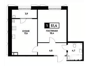 1-к квартира, вторичка, 51м2, 5/18 этаж