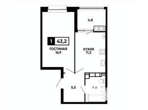 1-к квартира, вторичка, 43м2, 16/16 этаж