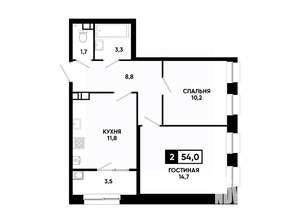 2-к квартира, вторичка, 54м2, 9/24 этаж