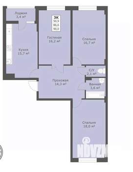3-к квартира, вторичка, 90м2, 15/18 этаж