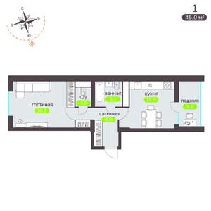 1-к квартира, вторичка, 45м2, 7/19 этаж