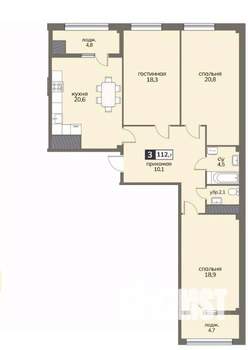 3-к квартира, строящийся дом, 113м2, 8/12 этаж