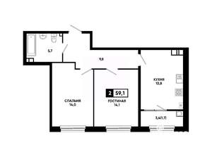 2-к квартира, вторичка, 59м2, 5/24 этаж