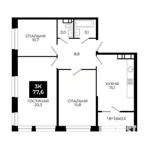 3-к квартира, вторичка, 78м2, 16/24 этаж