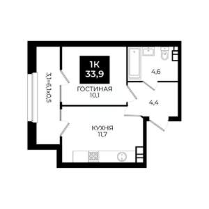 1-к квартира, вторичка, 34м2, 13/24 этаж