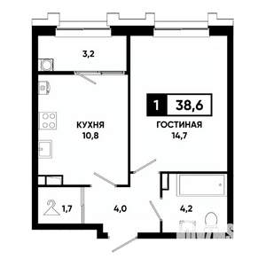 1-к квартира, вторичка, 39м2, 15/21 этаж