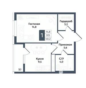 1-к квартира, вторичка, 40м2, 9/22 этаж