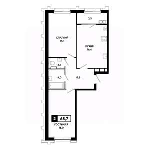 2-к квартира, вторичка, 66м2, 16/21 этаж