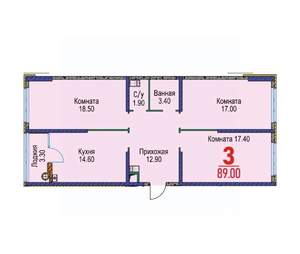 3-к квартира, вторичка, 89м2, 11/19 этаж