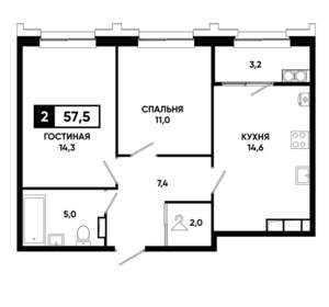 2-к квартира, вторичка, 58м2, 15/21 этаж