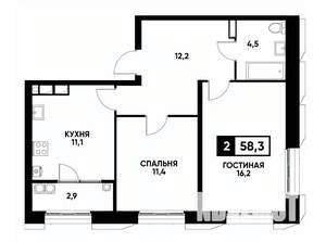 2-к квартира, вторичка, 58м2, 15/18 этаж