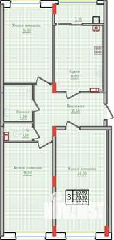 3-к квартира, строящийся дом, 82м2, 1/10 этаж