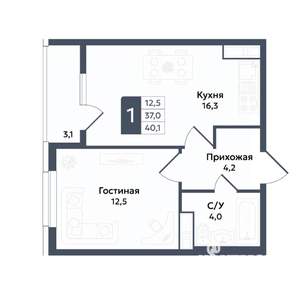 1-к квартира, вторичка, 40м2, 17/22 этаж