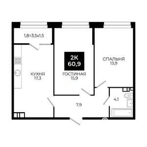 2-к квартира, вторичка, 61м2, 16/24 этаж