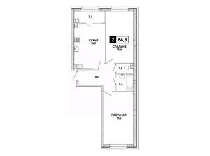 2-к квартира, вторичка, 65м2, 4/16 этаж