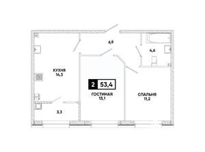 2-к квартира, вторичка, 53м2, 2/12 этаж