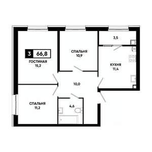 3-к квартира, вторичка, 67м2, 2/18 этаж