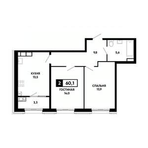 2-к квартира, вторичка, 60м2, 14/16 этаж