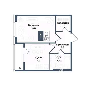 1-к квартира, вторичка, 40м2, 3/20 этаж