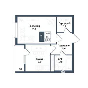 1-к квартира, вторичка, 40м2, 15/20 этаж