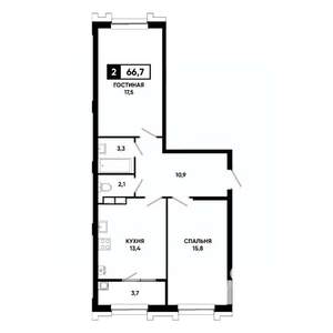 2-к квартира, вторичка, 67м2, 3/21 этаж