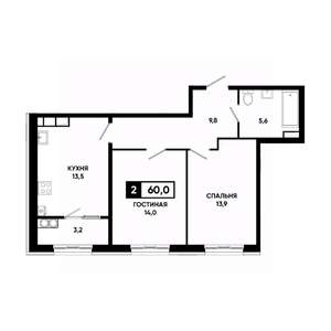 2-к квартира, вторичка, 60м2, 17/18 этаж