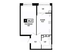 1-к квартира, вторичка, 44м2, 12/24 этаж