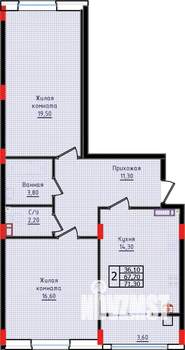 2-к квартира, строящийся дом, 71м2, 9/10 этаж