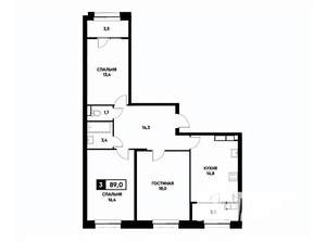 3-к квартира, вторичка, 89м2, 21/22 этаж