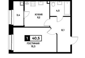 1-к квартира, вторичка, 41м2, 2/20 этаж