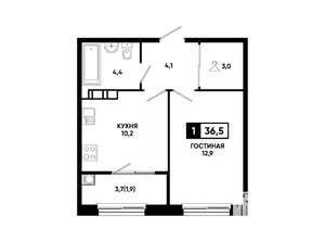 1-к квартира, вторичка, 37м2, 9/14 этаж