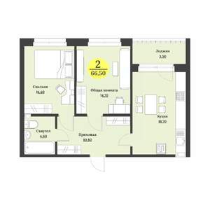 2-к квартира, строящийся дом, 67м2, 7/12 этаж
