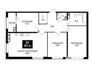 2-к квартира, вторичка, 87м2, 21/24 этаж