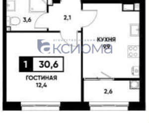 1-к квартира, сданный дом, 31м2, 4/16 этаж