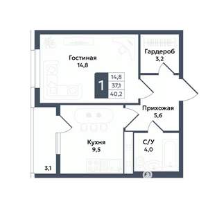 1-к квартира, вторичка, 40м2, 3/22 этаж
