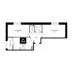2-к квартира, вторичка, 60м2, 12/24 этаж
