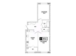 2-к квартира, вторичка, 58м2, 8/8 этаж