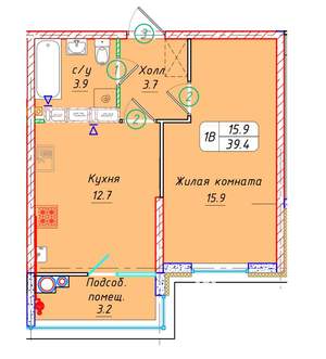 1-к квартира, вторичка, 39м2, 22/22 этаж